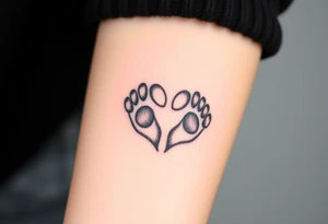 A tattoo of two paws forming a heart, one in a realistic fur texture and the other in a simple outline, symbolizing the contrast between reality and memory tattoo idea