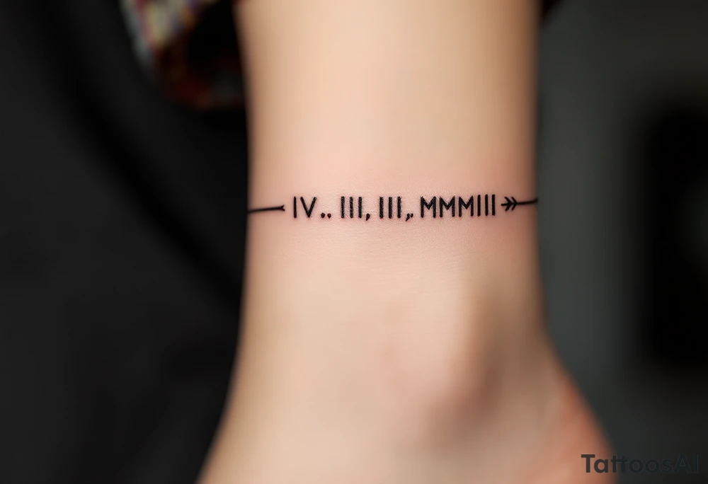 IV.III.MMIII in black and crimson ink wrapped around the wrist like a bracelet, symbolizing triplets’ birthday. tattoo idea
