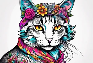 Sexy cat waifu with her ears being rubbed tattoo idea