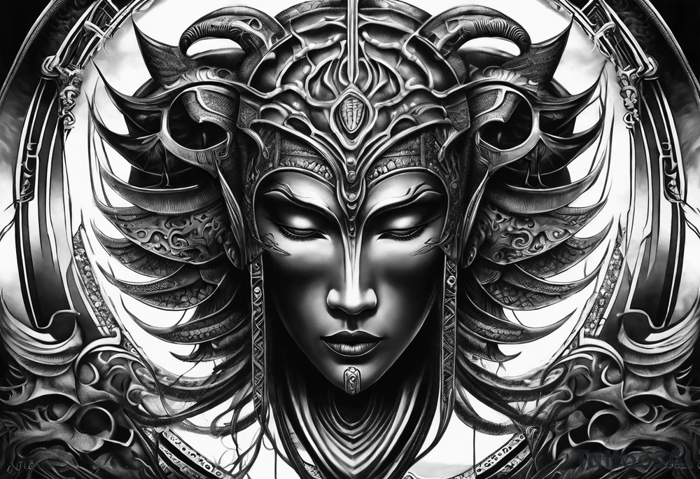 Japanese tattoo in the style of Giger tattoo idea