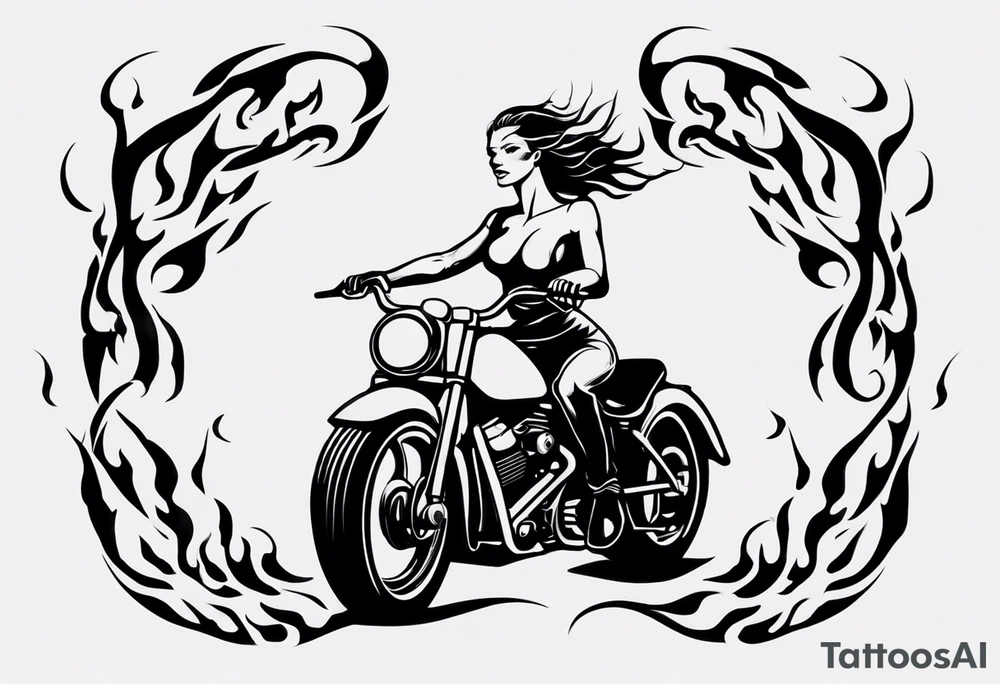 i want a tattoo of a girl riding a motorcycle with flames the words “Viking Customs” tattoo idea