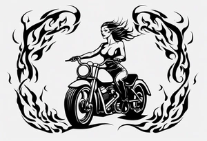 i want a tattoo of a girl riding a motorcycle with flames the words “Viking Customs” tattoo idea