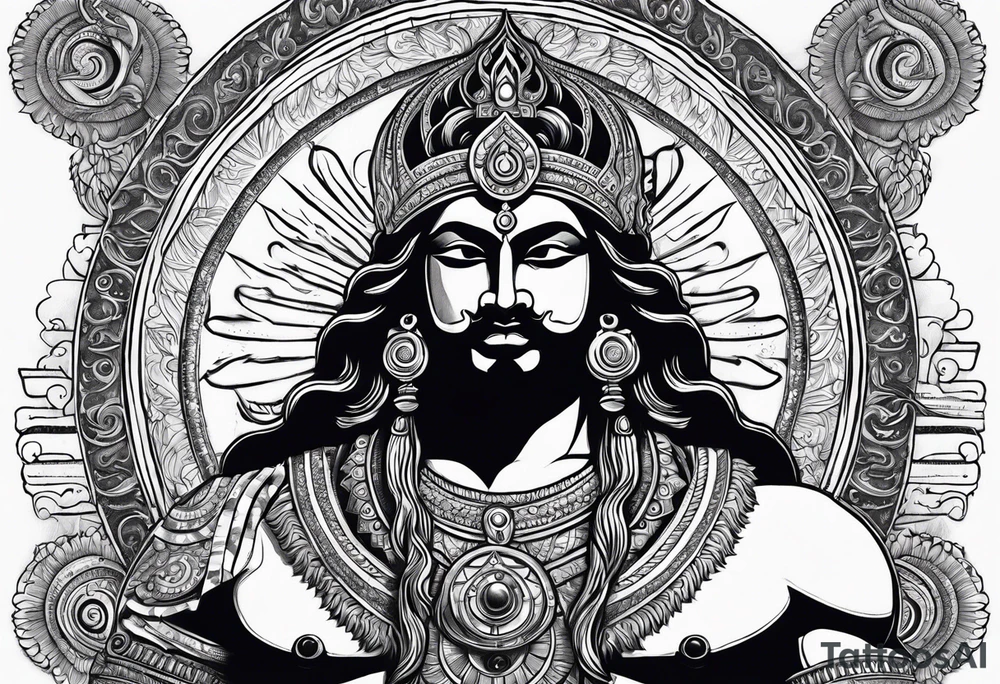 Karna Mahabharata with Sun symbol tattoo idea