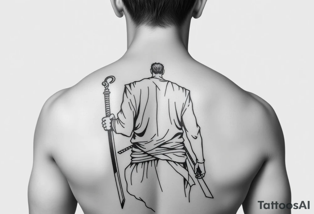 Warrior and Peaceful man standing back to back tattoo idea
