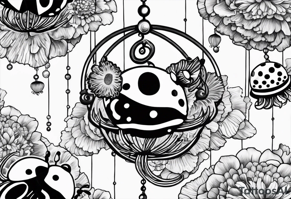combination of a ladybug, the letter ‘s’, a jellyfish and a swing tattoo idea