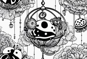 combination of a ladybug, the letter ‘s’, a jellyfish and a swing tattoo idea