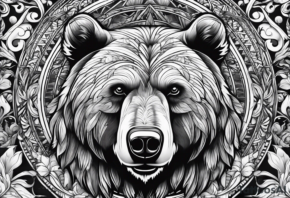 Powerful bear with the word family written tattoo idea