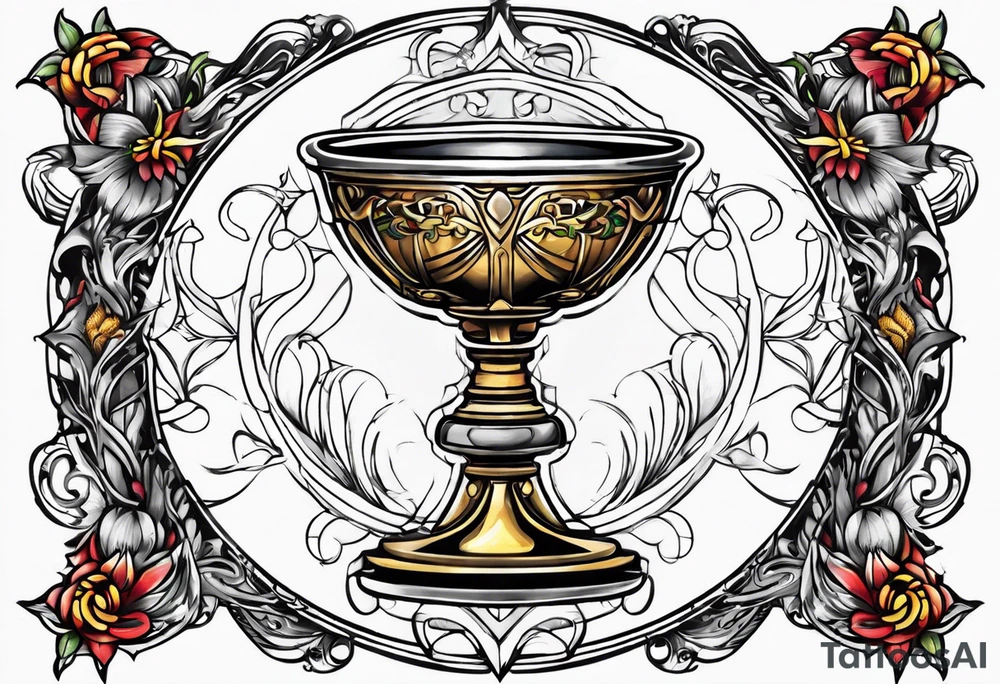 chalice surrounded by halo tattoo idea