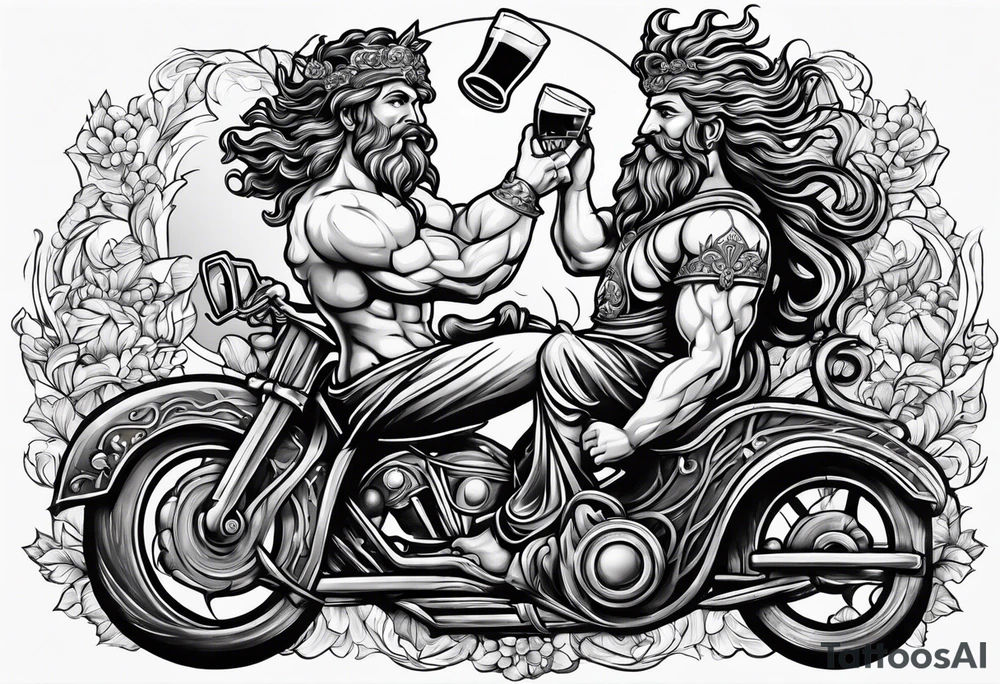 Greek god Dionysus riding a beer caske tattoo idea