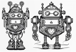 steampunk robot with a real heart tattoo idea