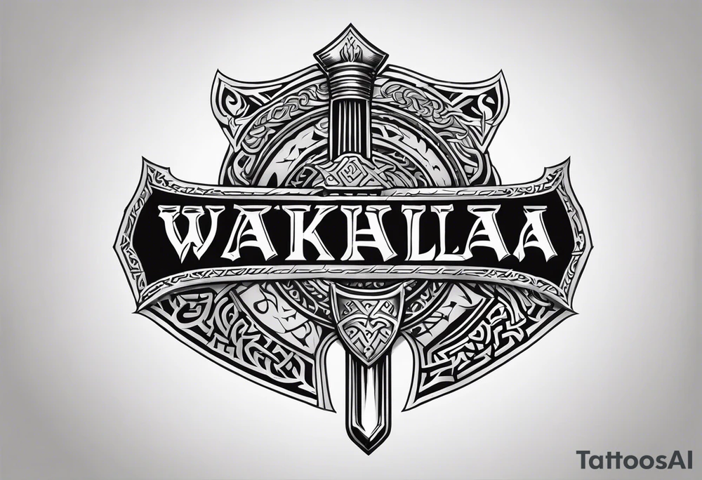 Valhalla viking gods shield hatchet sword tattoo idea