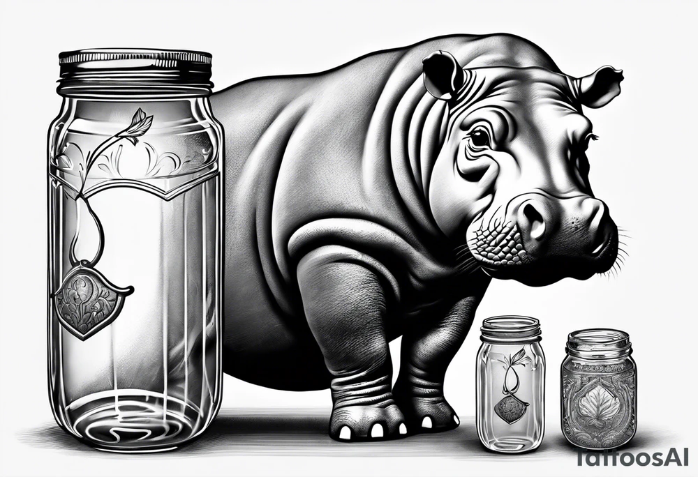 Baby hippo with Mason jar tattoo idea