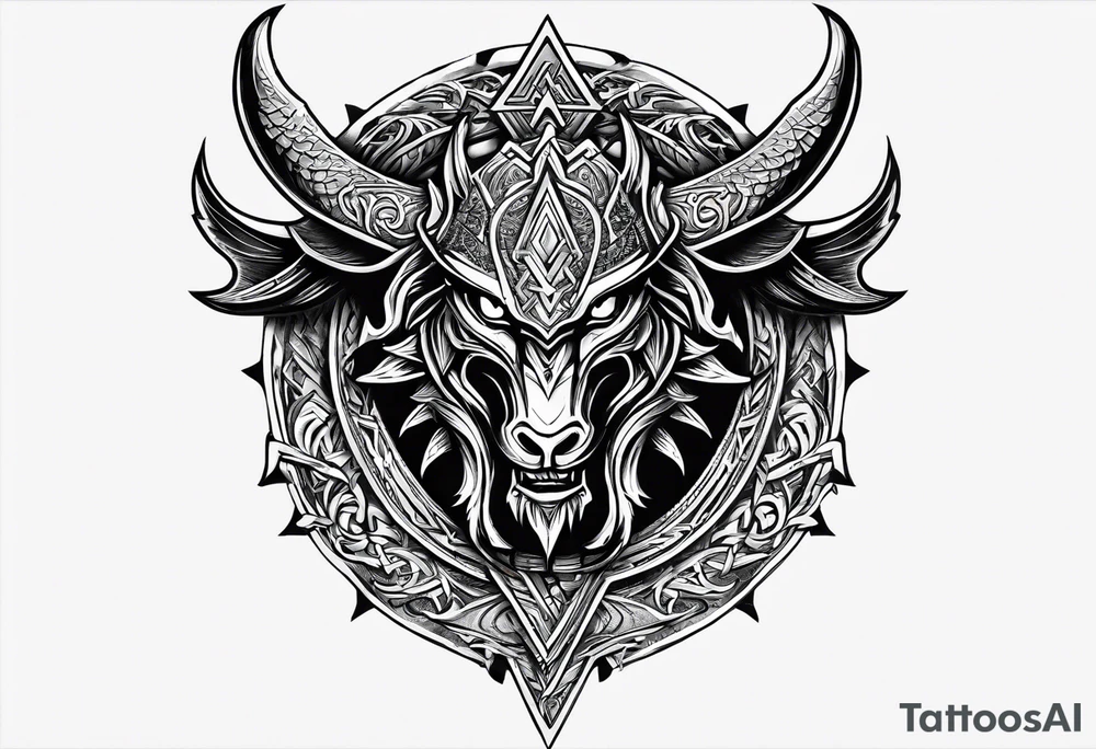 Valhalla sword shield dragon head axe Valknut tattoo idea