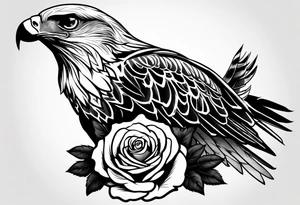 Hawk landing down from the side with rose in mouth tattoo idea