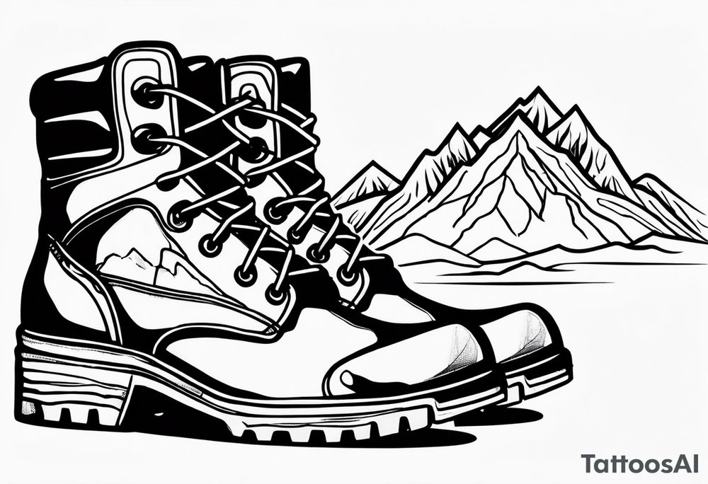 Hiking boots with mountains tattoo idea