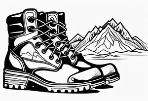 Hiking boots with mountains tattoo idea