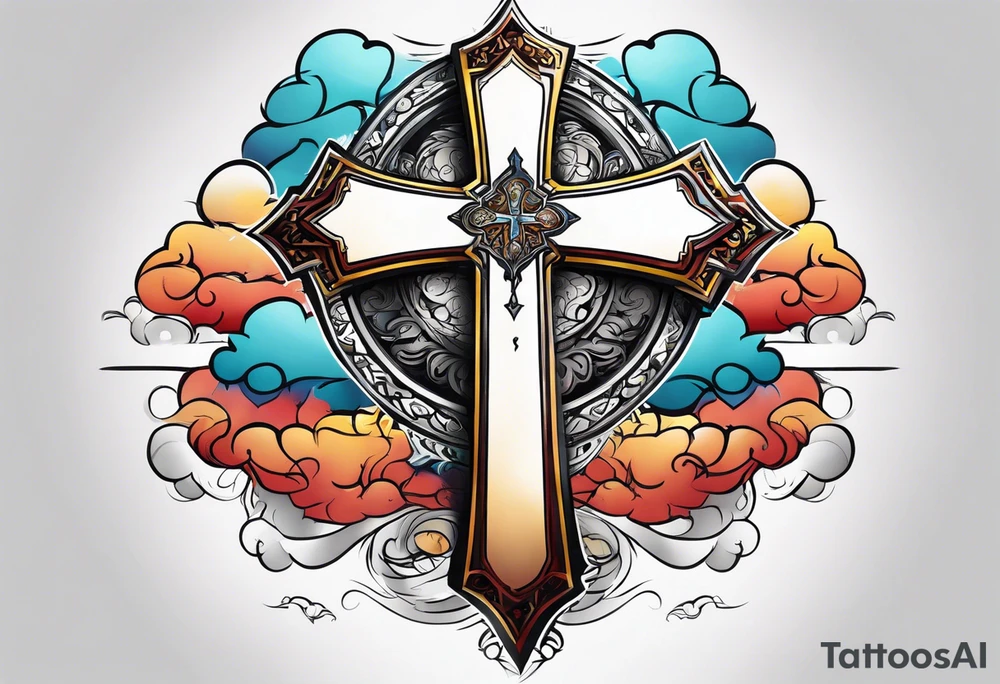 Cross tattoo with clouds tattoo idea