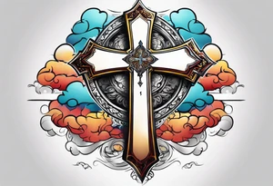 Cross tattoo with clouds tattoo idea