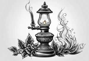 Extinguished oil lamp with smoke tattoo idea