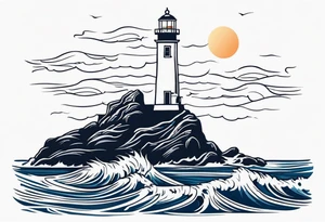 Leuchtturm 
Felsen 
Welle 
Schiff tattoo idea