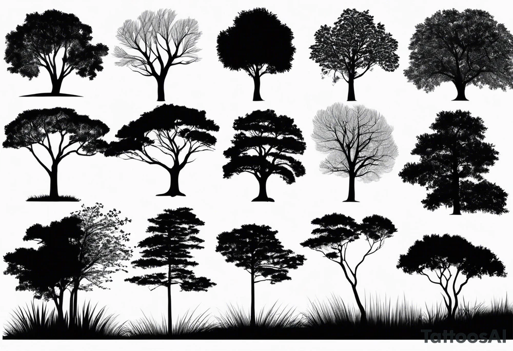 Silhouettes of trees drawn with simple vertical lines, without unnecessary details. For example, three trees of different heights. tattoo idea