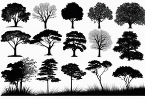 Silhouettes of trees drawn with simple vertical lines, without unnecessary details. For example, three trees of different heights. tattoo idea