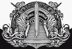 Valhalla fire sword shield stairs tattoo idea
