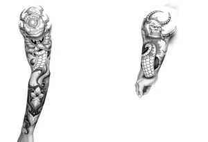 Full leg tattoo with jujutsu, Kaisen, solo leveling and demon slayer ideas tattoo idea