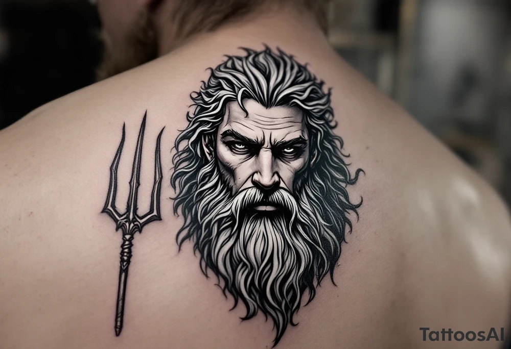 Poseidon with trident tattoo idea