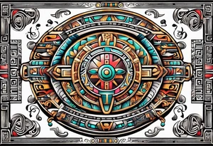 Colorful simple ancient Mayan hieroglyph tattoo idea