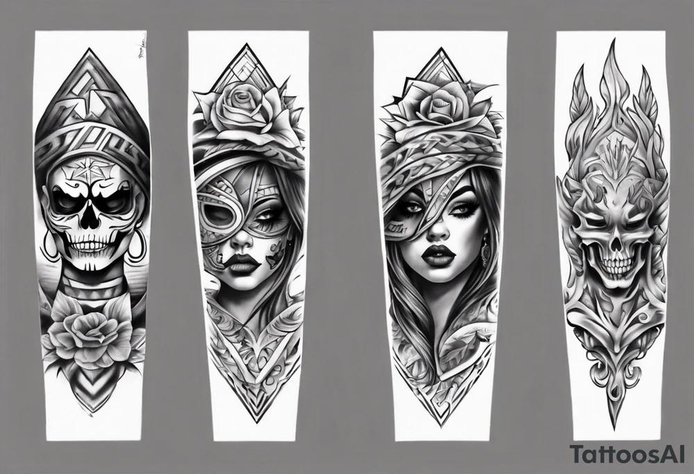 realistic chicano arm sleeve tattoo idea