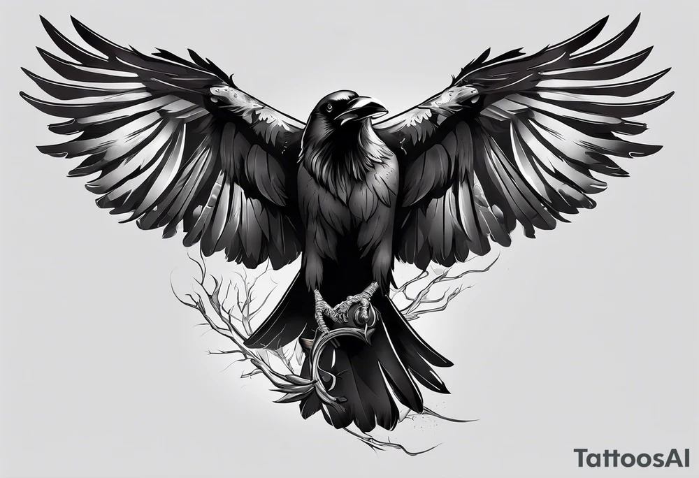 Raven carrying a skull tattoo idea