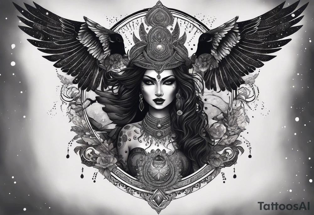 black kali, goddess pirate, alien, angel, pachamama, valkrye, warrior, flying, skull, lotus azul, wing, eagle, zenza resonance, stars, 5D, anahata chakra, death, durga, riding on a tiger, flying lady, kundalini, chest tatoo, samuri, rebel,serpent tattoo idea