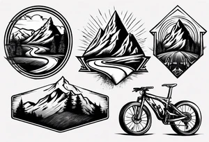road cycle, flexing muscle and a mountain tattoo idea
