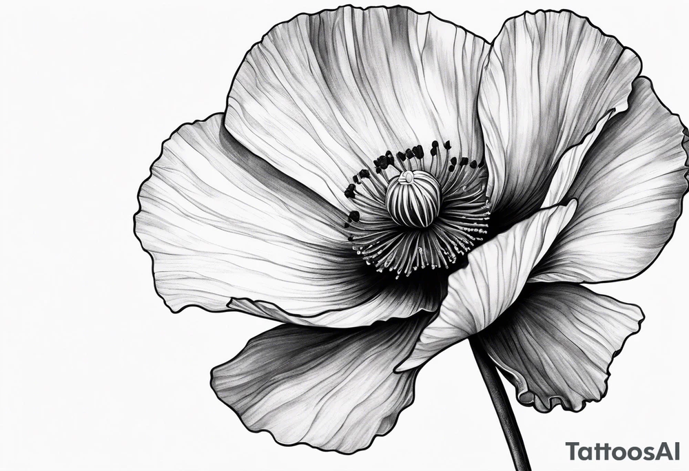 Lone poppy growing out of boulder tattoo idea