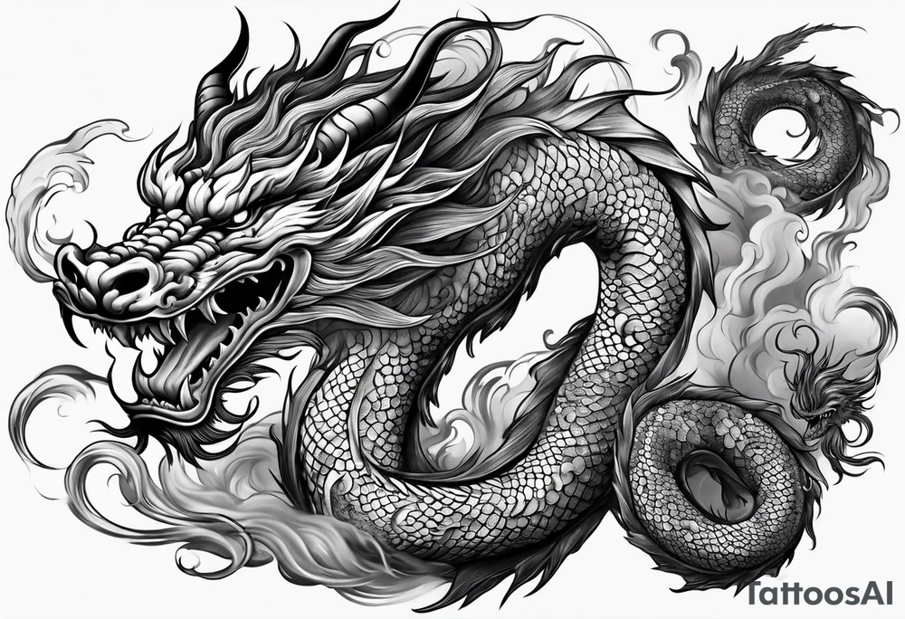 Traditional Chinese Dragon full body and smoke tattoo idea