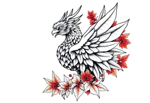 powerful majestic japanese phenix surrounded by maple leaf tattoo idea