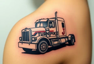 Picture of an eighteen wheeler truck with the words “Turnpike J” on it tattoo idea