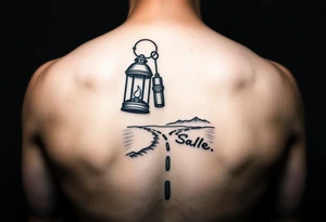 Someone holding a lantern to light up a road tattoo idea