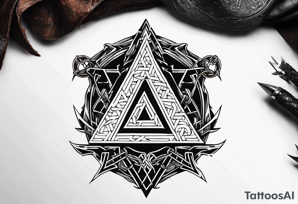 Valhalla sword shield axe barbed wire chains valknut fire tattoo idea Valhalla sword shield axe barbed wire chains valknut fire tattoo idea
