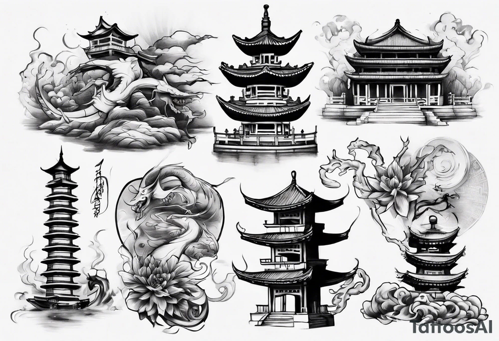 oriental landmark tattoo idea