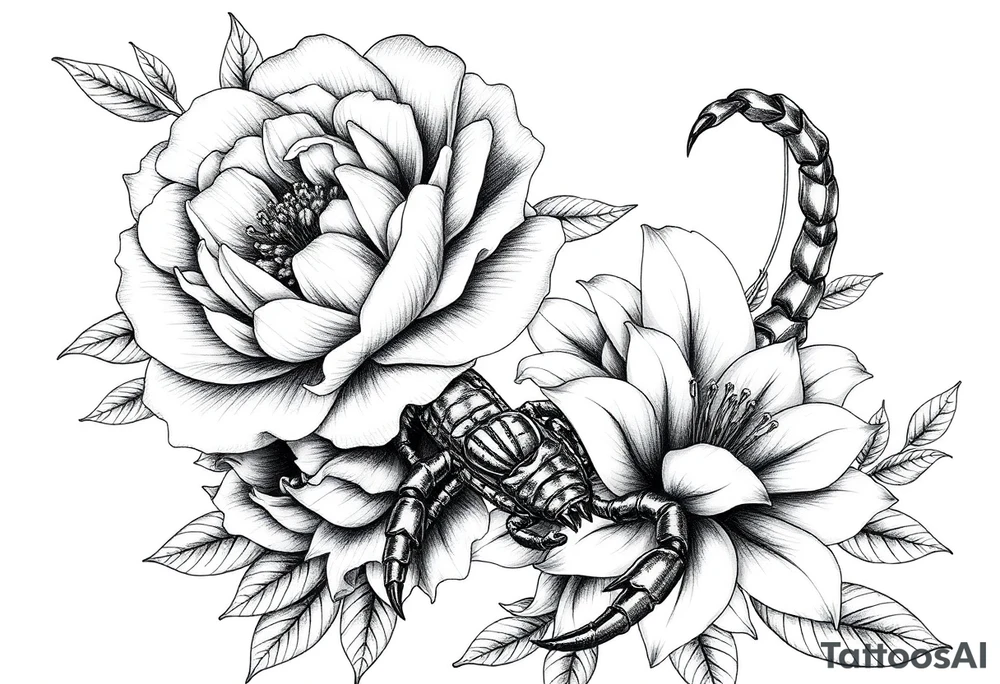 peonies and lilies with scorpion tattoo idea