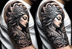 God statue forearm sleeve tattoo idea