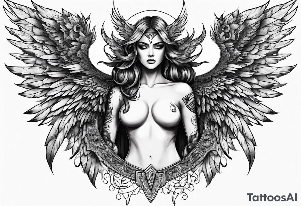half angel half demon with wings open tattoo idea