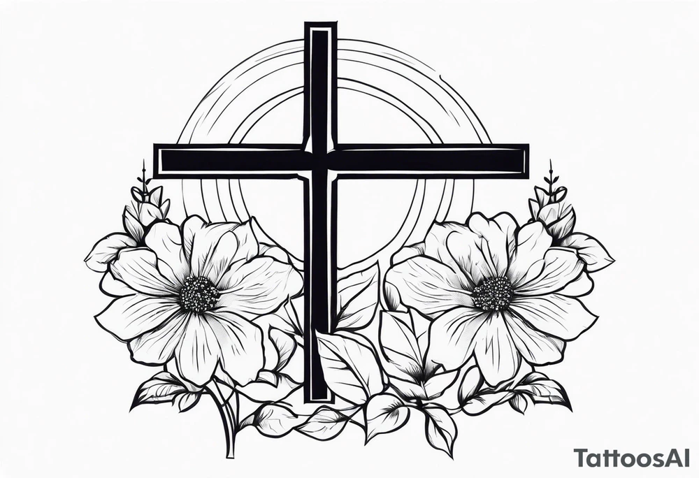 Cross, simple, Flowers, In God we trust tattoo idea