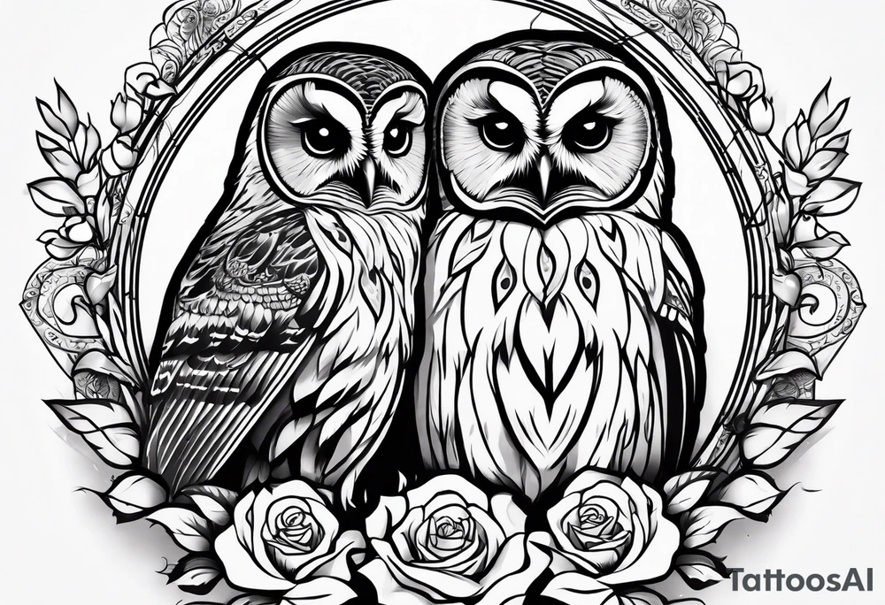 Barred owl with a rose tattoo idea