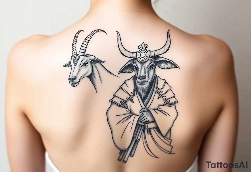 Goat and Ox dressed up as samurai warrior tattoo idea