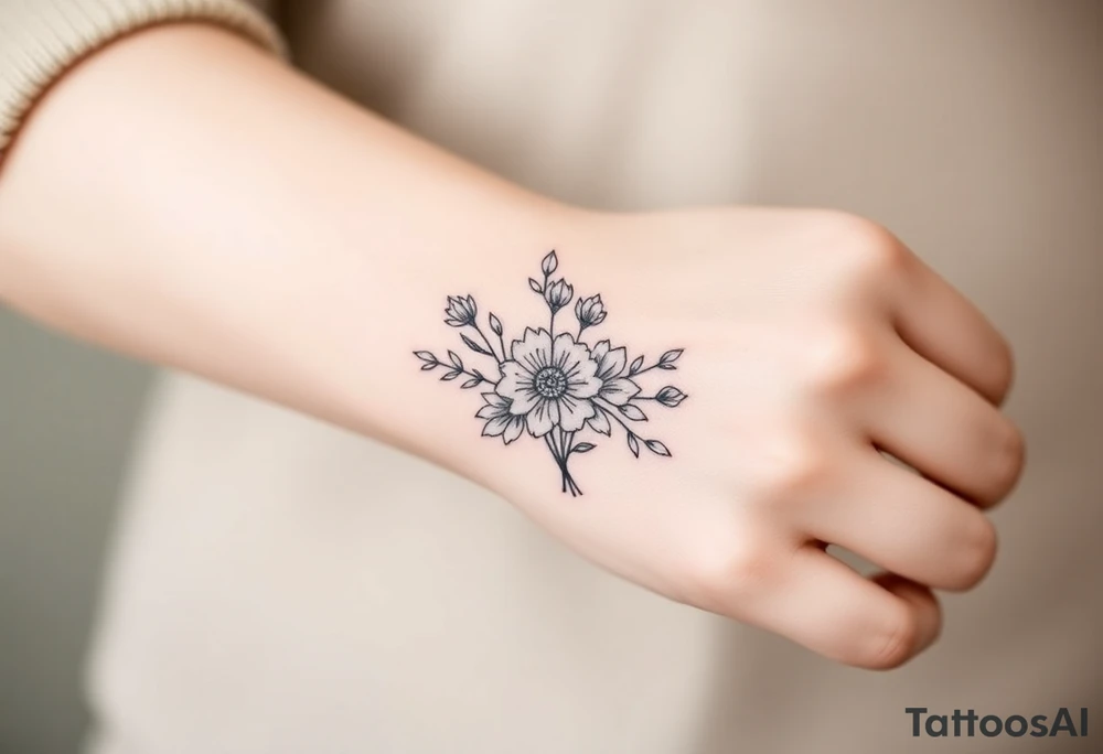 Bouquet of birth months flowers tattoo idea