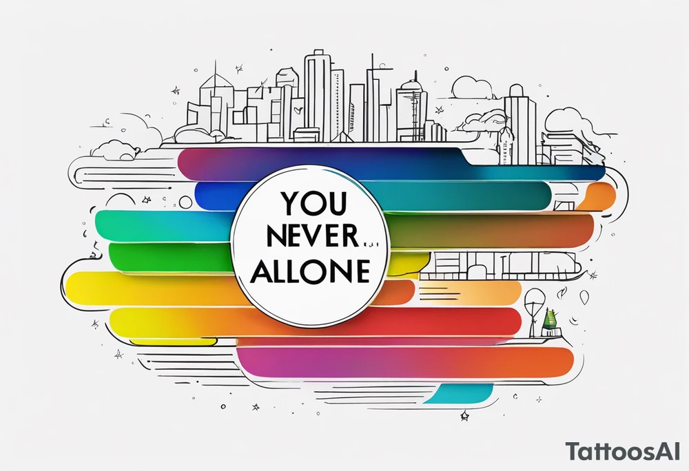 The words- "You never walk alone" in rainbow colors tattoo idea