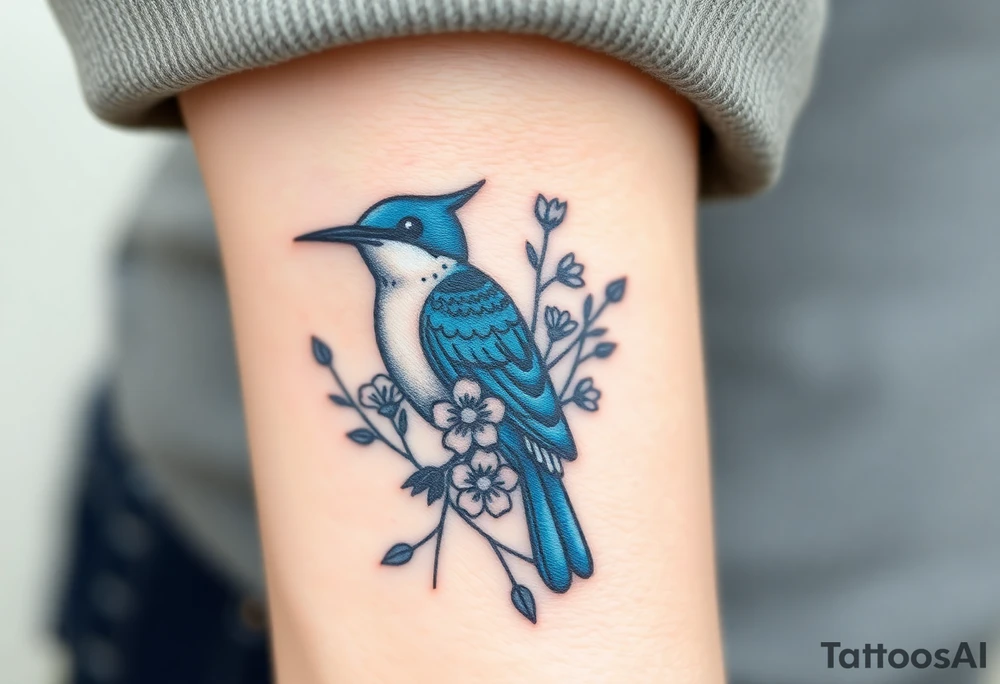 Bluebird with wild flowers tattoo idea